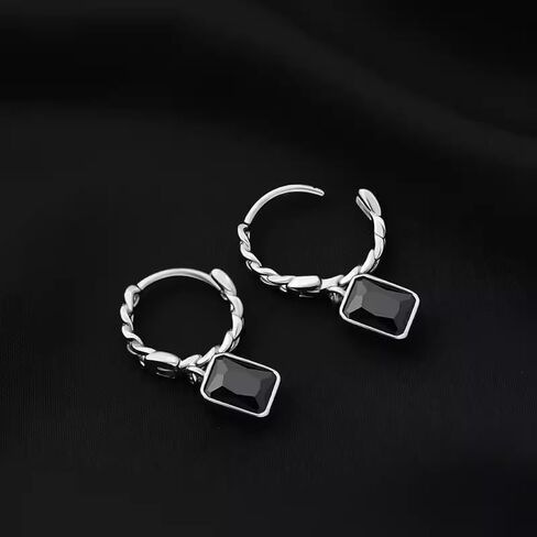 Mens Hoop Earrings 925 Sterling Silver Curb Chain Huggie Earrings for Men Teens Punk Black CZ Dangle Earring Gift for Him Unisex Jewelry in Saudi Arabia