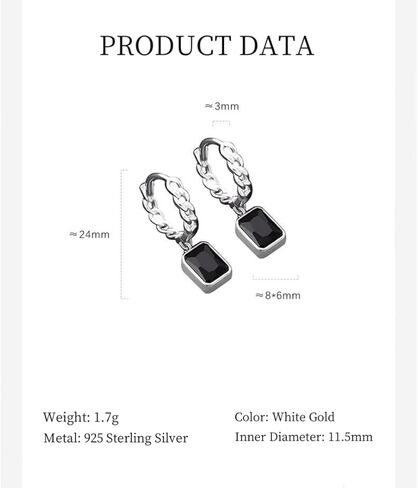 Mens Hoop Earrings 925 Sterling Silver Curb Chain Huggie Earrings for Men Teens Punk Black CZ Dangle Earring Gift for Him Unisex Jewelry in Saudi Arabia