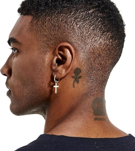 Solid Yellow Gold Plated 925 Sterling Silver Drop Dangle Cross Huggie Hoop Earrings Trendy Hypoallergenic Lightweight.15mm Huggie Hoops Dangling Cross Earrings for Men in Kuwait