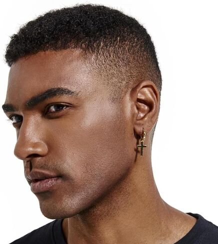 Solid Yellow Gold Plated 925 Sterling Silver Drop Dangle Cross Huggie Hoop Earrings Trendy Hypoallergenic Lightweight.15mm Huggie Hoops Dangling Cross Earrings for Men in Kuwait