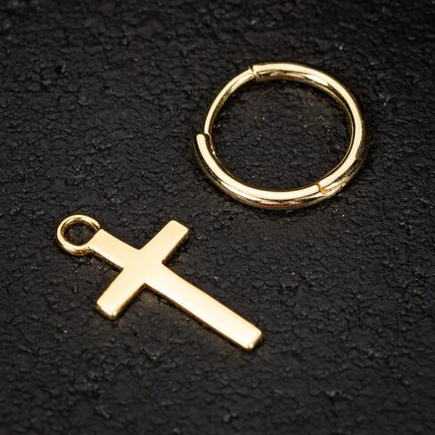 Solid Yellow Gold Plated 925 Sterling Silver Drop Dangle Cross Huggie Hoop Earrings Trendy Hypoallergenic Lightweight.15mm Huggie Hoops Dangling Cross Earrings for Men in Kuwait