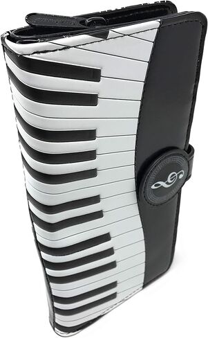 محفظة نسائية كبيرة من Shag Wear Piano Symphony، مصنوعة من جلد صناعي نباتي ثنائي الطي مع فتحات للبطاقات، وأقسام الفاتورة وإغلاق سريع باللون الأسود 7 بوصة in Saudi Arabia