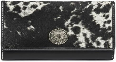 American Bison Western Black Hair-On-Hide Leather Wallet for Women Clutch with RFID Blocking, 5 Card Slots, ID Window, Accordion Design in Kuwait