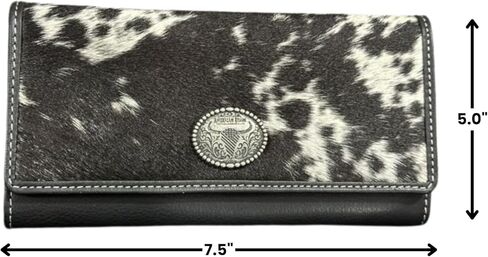 American Bison Western Black Hair-On-Hide Leather Wallet for Women Clutch with RFID Blocking, 5 Card Slots, ID Window, Accordion Design in Kuwait