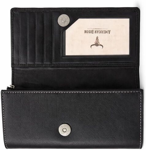American Bison Western Black Hair-On-Hide Leather Wallet for Women Clutch with RFID Blocking, 5 Card Slots, ID Window, Accordion Design in Kuwait