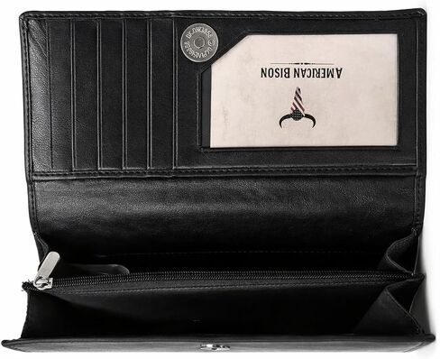 American Bison Western Black Hair-On-Hide Leather Wallet for Women Clutch with RFID Blocking, 5 Card Slots, ID Window, Accordion Design in Kuwait
