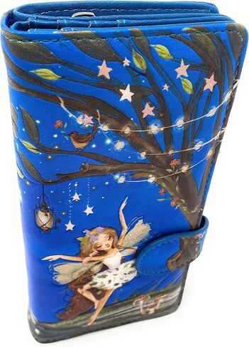 Shag Wear Fairy Forest Large Women’s Wallet, Vegan Faux Leather Bifold with Card Slots, Bill Compartments and Secure Snap Closure in Blue 7" in Saudi Arabia