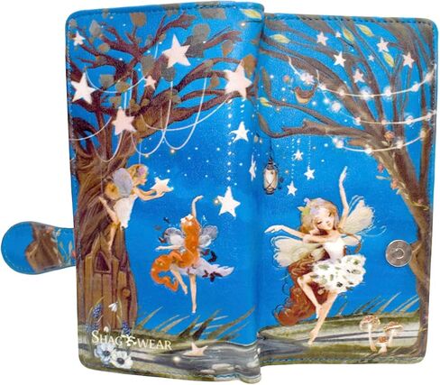 Shag Wear Fairy Forest Large Women’s Wallet, Vegan Faux Leather Bifold with Card Slots, Bill Compartments and Secure Snap Closure in Blue 7" in Saudi Arabia