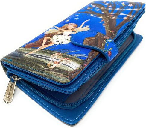 Shag Wear Fairy Forest Large Women’s Wallet, Vegan Faux Leather Bifold with Card Slots, Bill Compartments and Secure Snap Closure in Blue 7" in Saudi Arabia