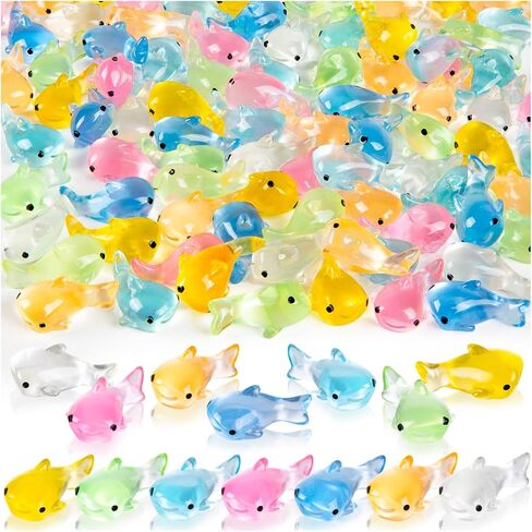 105PCS Luminous Mini Resin Sharks Miniature Sharks Animal Figurines Glow in The Dark Cute Tiny Shark for Micro Landscape Aquarium Fairy Garden Potted Plants Ocean DIY Decor (7 Colors) in Saudi Arabia