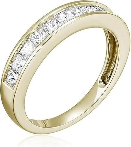 Shankar Jewels 2.00Ct Princess Cut Lab Created Diamond Half Eternity Wedding Band Ring, 14K Yellow Gold Finish, 925 Sterling Silver, Channel Set in Saudi Arabia