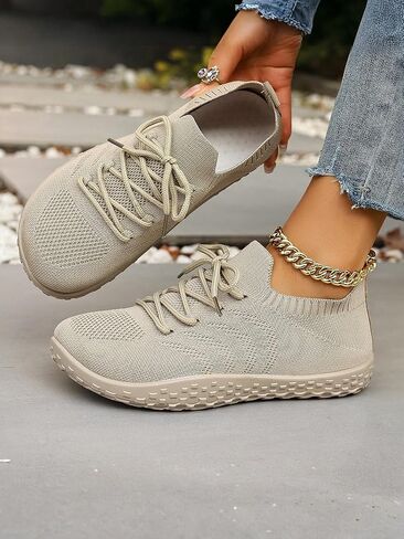 Knit Walking Shoes, Lightweight Slip on Sneakers, Comfortable Travel Gym Fitness Shoes Khaki Brown in Saudi Arabia