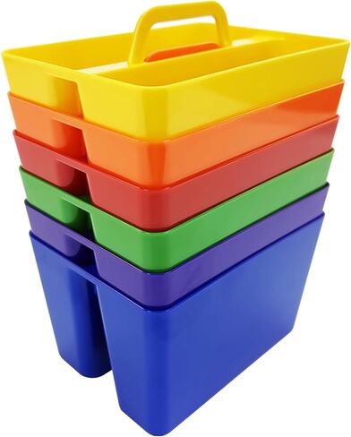 منظم مكتب قابل للتكديس مكون من حجرتين وخالي من مادة BPA، علبة للفصل الدراسي، صندوق مستلزمات مكتب بلاستيكي مع مقبض للمكتب المنزلي والمطبخ وأدوات المكتب الصغيرة، 6 عبوات in Saudi Arabia