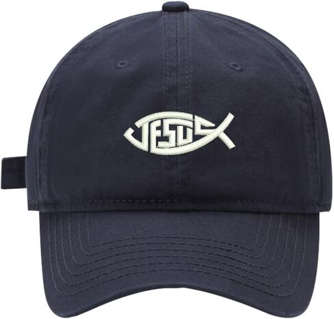 Mens Baseball Caps Jesus Christian Fish Embroidered Washed Cotton Adjustable Outdoor Dad Hats for Men in Saudi Arabia