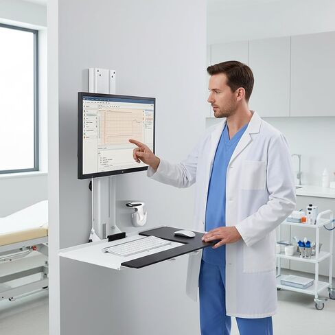 Mount Plus MED01 Medical Monitor and Keyboard Wall Mount For 17" to 32" Display with Height Adjustable Standing Keyboard Tray And Mouse Pad | Scanner Holder | Mini CPU Mount in Saudi Arabia