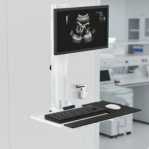 Mount Plus MED01 Medical Monitor and Keyboard Wall Mount For 17" to 32" Display with Height Adjustable Standing Keyboard Tray And Mouse Pad | Scanner Holder | Mini CPU Mount in Saudi Arabia