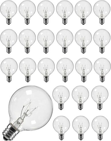 25 Pack G40 Clear Globe Light Bulbs, 1.5 Inch Night Light Replacement Bulbs for Indoor Outdoor Patio Decor, C7 Candelabra Socket Base, 5W in Kuwait