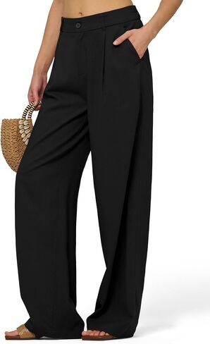 سروال كتان نسائي واسع الساق أنيق كاجوال للشاطئ سروال كتان صيفي بجيوب 29 بوصة 31 بوصة in Kuwait