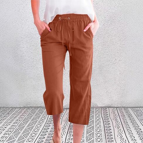 Women's 2026 Summer Capris Pants Causal Drawstring Elastic Waist Pants Lightweight Lounge Beach Trousers with Pockets in Saudi Arabia