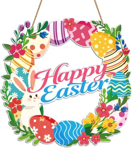 إكليل الباب الخشبي لديكور عيد الفصح، 12 بوصة أكاليل عيد الفصح لعلامات جدار الباب الأمامي زخارف معلقة على شكل أرنب ربيعي، ديكور شجرة المنزل والحديقة في عطلة الربيع in Kuwait
