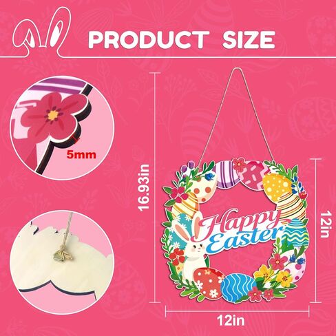 إكليل الباب الخشبي لديكور عيد الفصح، 12 بوصة أكاليل عيد الفصح لعلامات جدار الباب الأمامي زخارف معلقة على شكل أرنب ربيعي، ديكور شجرة المنزل والحديقة في عطلة الربيع in Kuwait