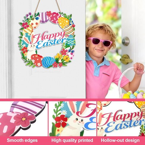 إكليل الباب الخشبي لديكور عيد الفصح، 12 بوصة أكاليل عيد الفصح لعلامات جدار الباب الأمامي زخارف معلقة على شكل أرنب ربيعي، ديكور شجرة المنزل والحديقة في عطلة الربيع in Kuwait