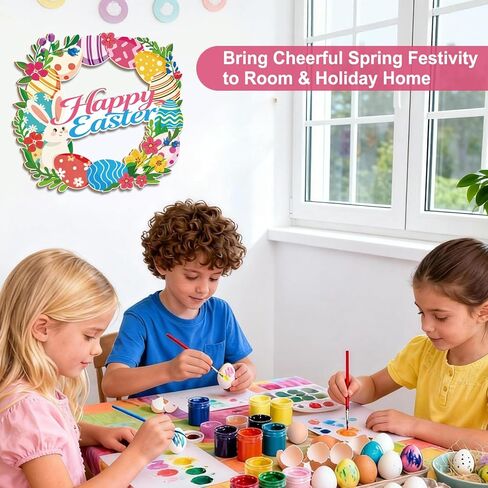 إكليل الباب الخشبي لديكور عيد الفصح، 12 بوصة أكاليل عيد الفصح لعلامات جدار الباب الأمامي زخارف معلقة على شكل أرنب ربيعي، ديكور شجرة المنزل والحديقة في عطلة الربيع in Kuwait