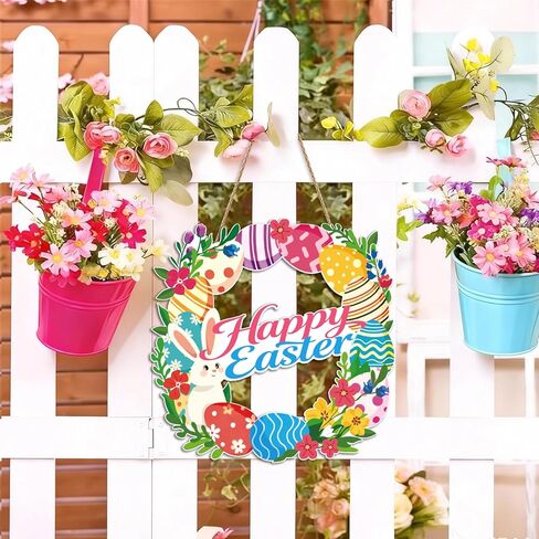 إكليل الباب الخشبي لديكور عيد الفصح، 12 بوصة أكاليل عيد الفصح لعلامات جدار الباب الأمامي زخارف معلقة على شكل أرنب ربيعي، ديكور شجرة المنزل والحديقة في عطلة الربيع in Kuwait