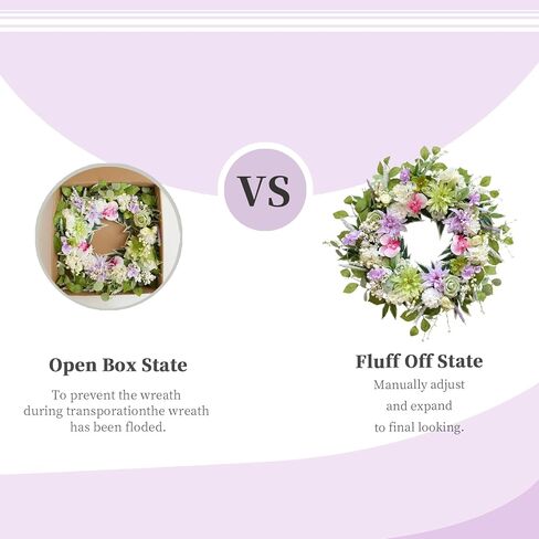 Bibelot 24 Inch Spring Wreath for Front Door, Artificial Spring Summer Floral Wreath with Dahlia Hydrangea Orchid for Home Wall Wedding Festival Indoor Outdoor Decor in Saudi Arabia