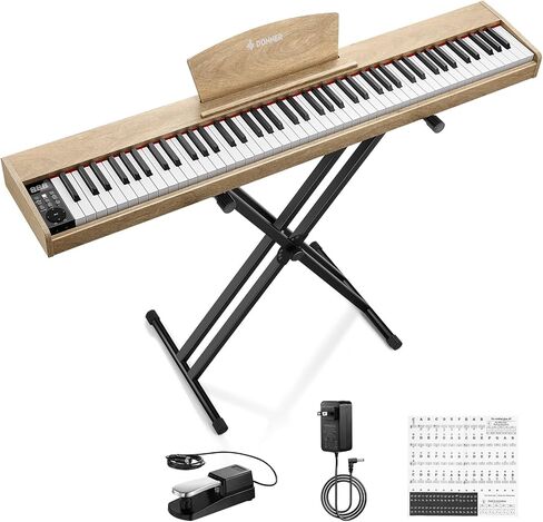 Donner DEP-1S Piano Keyboard 88 Keys, Beginner Digital Piano with 88 Key Velocity-Sensitive Keyboard, Record, Bluetooth, Chord, Bundle With Piano Stand, Piano Stickers, Sustain Pedal, Retro Wood Color in Saudi Arabia