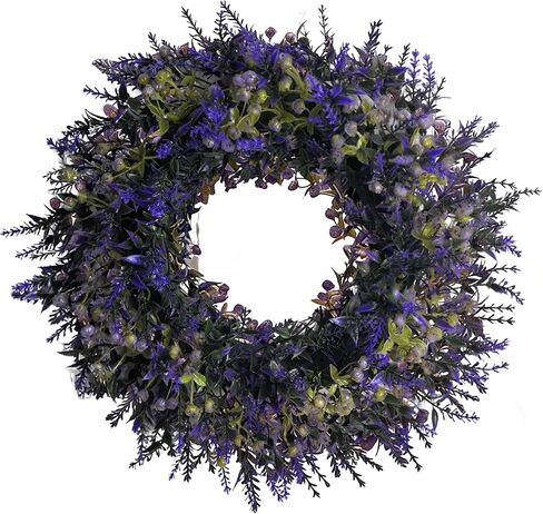 Summer Spring Wreaths for Front Door Romance Lavender Wreath,15 Inch Artificial Greenery Outdoor Wreath for Door, Entryway Farmhouse Porch, Home Wall Window Party and Wedding Decorations All Season in Saudi Arabia