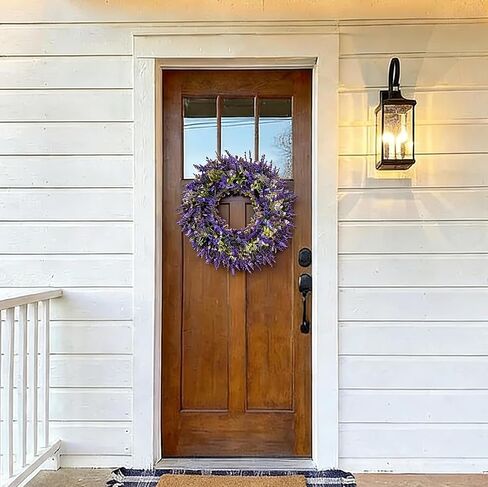 Summer Spring Wreaths for Front Door Romance Lavender Wreath,15 Inch Artificial Greenery Outdoor Wreath for Door, Entryway Farmhouse Porch, Home Wall Window Party and Wedding Decorations All Season in Saudi Arabia