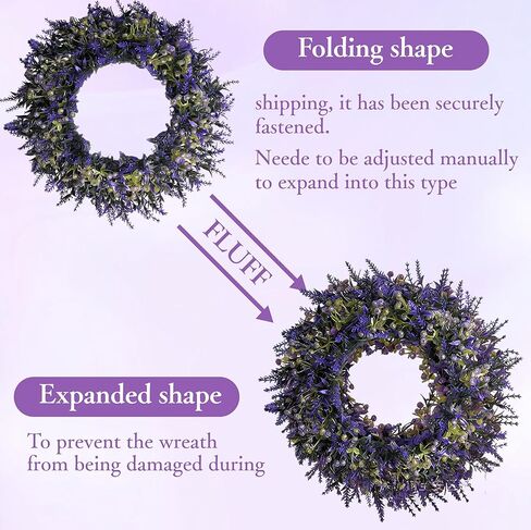 Summer Spring Wreaths for Front Door Romance Lavender Wreath,15 Inch Artificial Greenery Outdoor Wreath for Door, Entryway Farmhouse Porch, Home Wall Window Party and Wedding Decorations All Season in Saudi Arabia