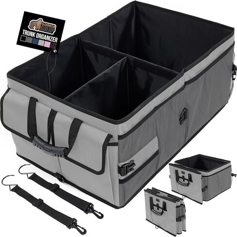 Gorilla Grip Large Capacity Sturdy Trunk Storage Organizer, Slip and Water Resistant Collapsible Organization Container for Car Sedan or SUV, Multi Compartment Container Box Vehicle Accessories, Black in Kuwait