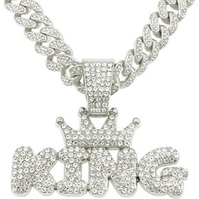 EVKILKJS Cuban Link Chain for Men,Silver Bling Diamond Cuban Necklace with King Pendant,Charm Mens Jewelry for Holidays Parties Daily Wear,Ideal Gift for Hip Hop Fans in Saudi Arabia