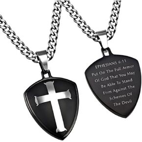 المسيحية الفولاذ المقاوم للصدأ درع الصليب الإيمان "درع الله قلادة على 24" الفولاذ المقاوم للصدأ سلسلة لكبح in Kuwait