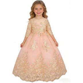 الفتيات الأميرة المسابقة نصف كم الدانتيل زهرة الفتيات اللباس الكرة ثوب in Kuwait