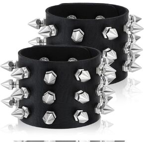 Studded Bracelet, Gothic Punk Rock Biker Cuff Wrap Bangle, Snap Button Black Leather Rivet Bracelet For Men And Women in Saudi Arabia