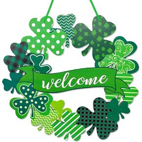 عيد القديس باتريك الديكور الخشبي شامروك الباب إكليل للباب الأمامي علامة الجدار علامات شامروك البرسيم الربيع ديكور الأيرلندية علامة ترحيب معلقة لعيد القديس باتريك ديكور المنزل الطرف in Kuwait