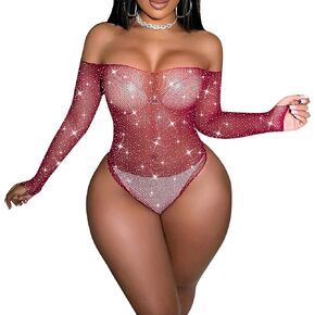 حجر الراين الملونة النساء الملابس الداخلية شبكة انظر من خلال شبكة صيد السمك ارتداءها البريق المرأة Bodystocking in Kuwait