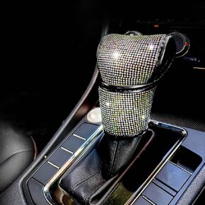 Bling Rhinestone Auto Gear Shift Knob Cover Sparkly Crystal Gear Stick Protector PU Leather Decor for Women Universal Car Interior Accessories for SUV Truck Black in Kuwait