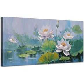 Acocifi زهرة اللوتس قماش جدار الفن لغرفة المعيشة محكم اللوحة كبيرة المناظر الطبيعية صورة عمل فني مؤطرة لغرفة النوم غرفة الطعام المطبخ مكتب ديكور جدار المنزل 58 "× 29" in Kuwait