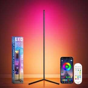 مصباح أرضي للزاوية YHW RGB، تطبيق ذكي وجهاز تحكم عن بعد، مزامنة الموسيقى الخفيفة المحيطة، مصباح LED مع 16 مليون لون لغرفة النوم، وغرفة الألعاب في غرفة المعيشة. in Kuwait