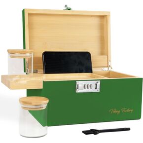 Large Bamboo Storage Box with Combination Lock - Decorative Keepsake Box with Removable Tray & Spice Crusher - Discreet Wood Organizer (10.6 x 7.1 x 5.5 in)(Brown) in Saudi Arabia