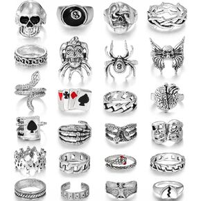 24 قطعة خواتم المفصل الفضية العتيقة للنساء الشرير كول القوطية الجمجمة الأفعى العنكبوت مجموعة خواتم مكتنزة المفصل تكويم البنصر حزمة in Kuwait