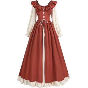 LTAKK Renaissance Dress Women Medieval Costume Long Sleeves Ruffle Lace Up Maxi Ren Faire Peasant Dresses in Kuwait