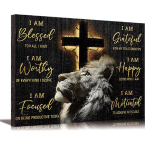 Motivational Lion Cross Canvas Wall Art Cross Christian Lion Wall Decor Pictures Painting Inspirational Affirmations Posters Prints Artwork for Living Office Home Decoration 12x16in in Saudi Arabia