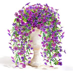 دير روز زهور صناعية معلقة للأماكن الخارجية مقاومة للأشعة فوق البنفسجية ونباتات معلقة وهمية لتزيين الربيع، زهور حريرية واقعية مع كروم زائدة لديكور الشرفة والفناء والشرفة والحديقة in Kuwait