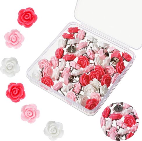 Thinp 50 Pcs Flower Push Pins, Rose Decorative Thumb Tacks Cute Push Pins for Bulletin Board Floret Thumb Tacks for Cork Board Photos Wall Feature Wall Maps Offices School or Home in Saudi Arabia