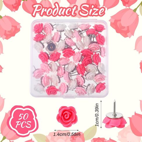 Thinp 50 Pcs Flower Push Pins, Rose Decorative Thumb Tacks Cute Push Pins for Bulletin Board Floret Thumb Tacks for Cork Board Photos Wall Feature Wall Maps Offices School or Home in Saudi Arabia